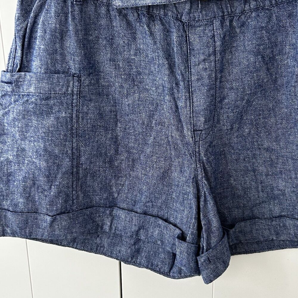 Anthropologie Hei Hei Shorts Size Medium Linen Cotton Blue Belted Pockets - Picture 5 of 10